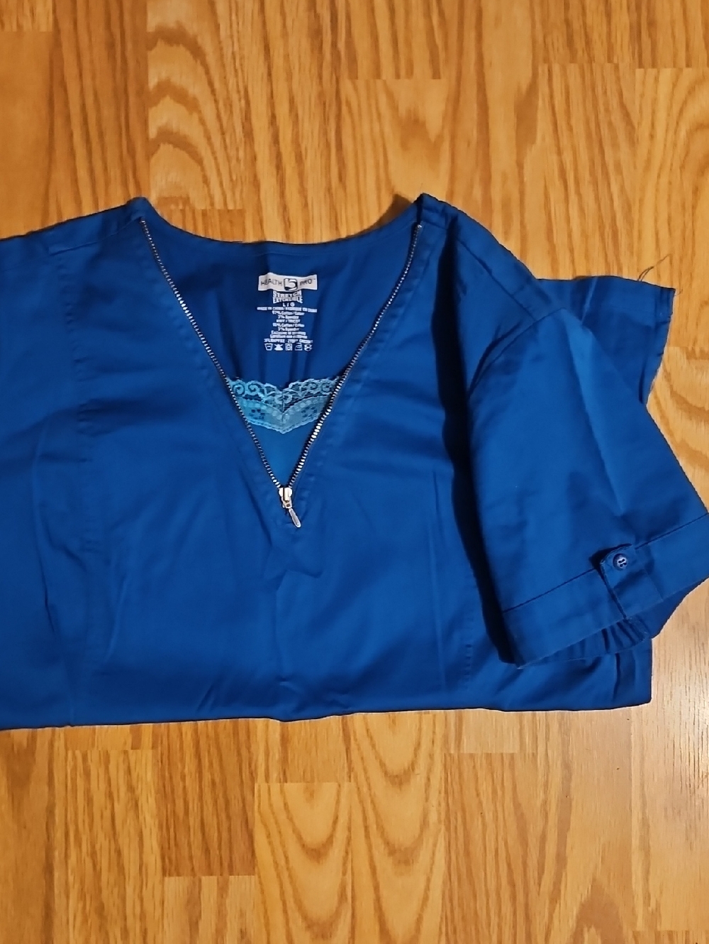 Womens Royal Blue V-Neck Medical Scrub Top with Zip Detail